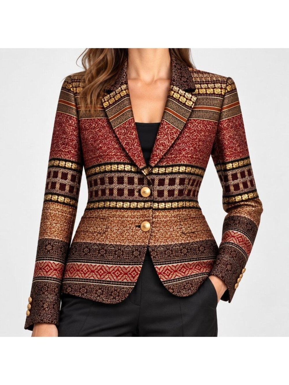 ETRO Milano IT 44 US 8 Metallic Brocade Jacquard Blazer Jacket Gold Burgundy NWT